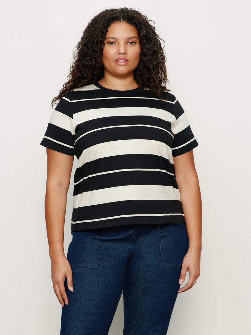 Timeless Tee Vanilla Creme/Black Stripe Extended Sizing alt 2