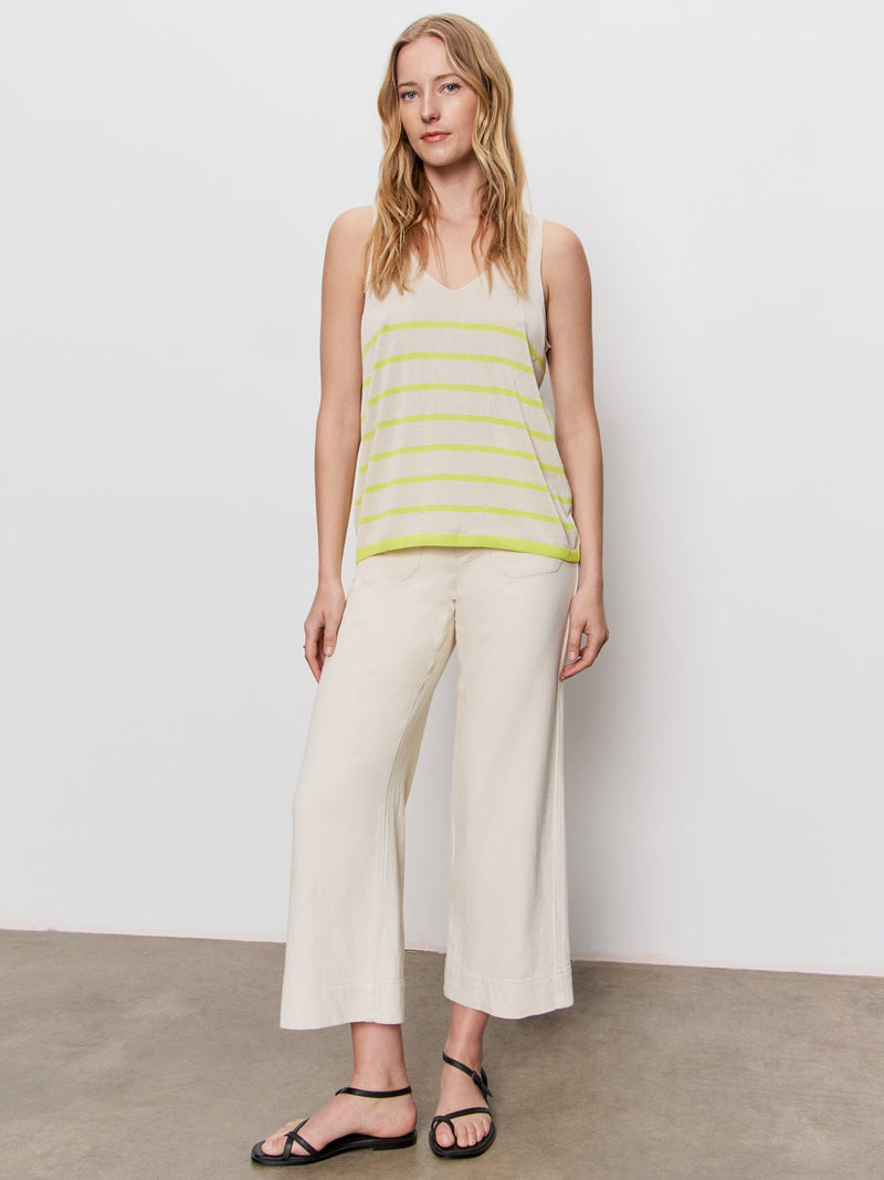 V-Neck Knitwear Tank Muslin Desert Lime Stripe alt 4