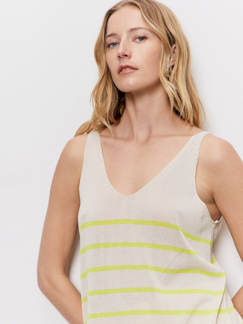 V-Neck Knitwear Tank Muslin Desert Lime Stripe alt 1