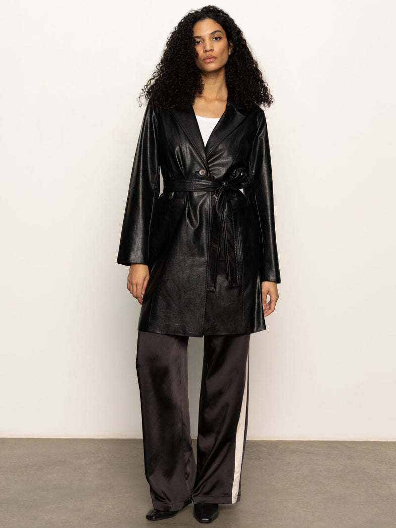 Vegan Leather Coat Black alt 6