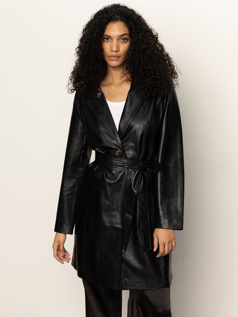 Vegan Leather Coat Black alt 3