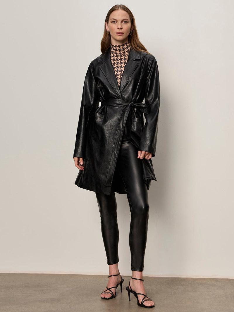 Vegan Leather Coat Black alt 1