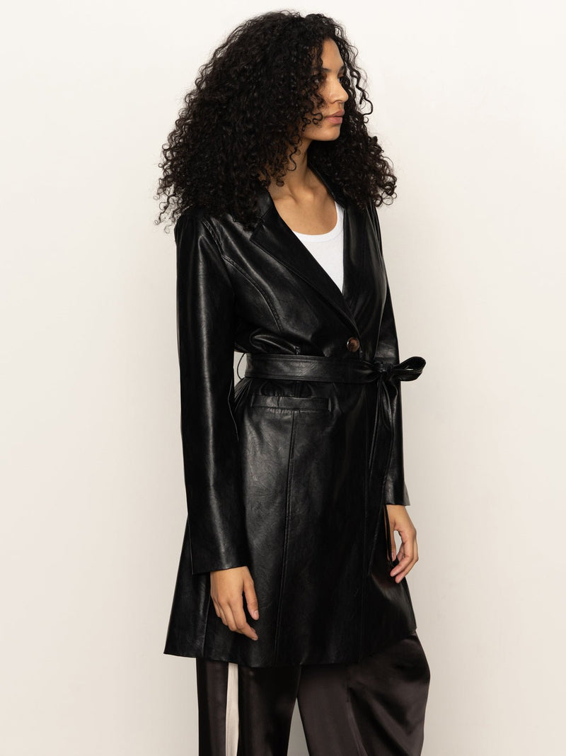 Vegan Leather Coat Black alt 4