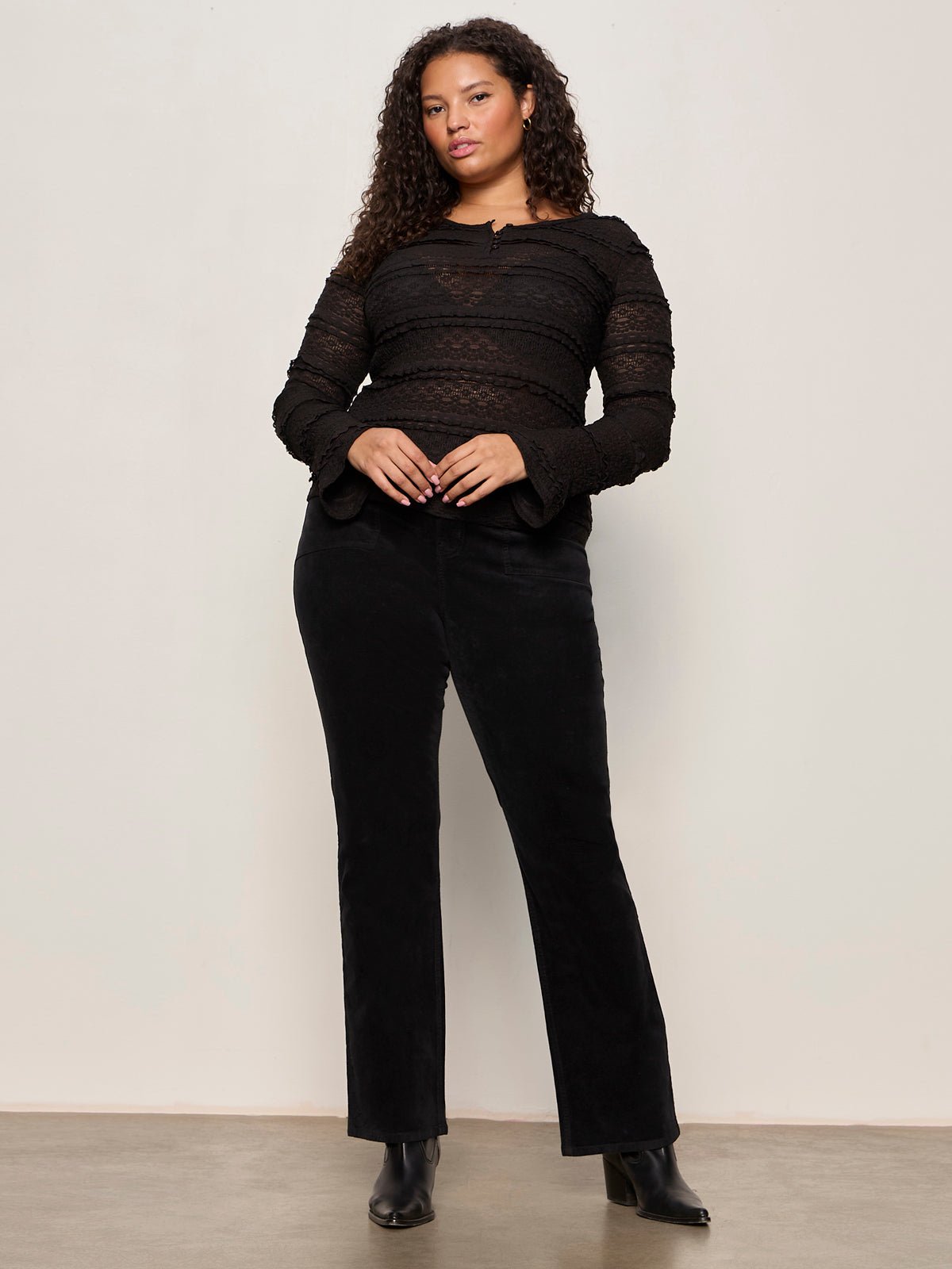 Velveteen Brook Bootcut Pant Black Extended Sizing - Sanctuary Clothing