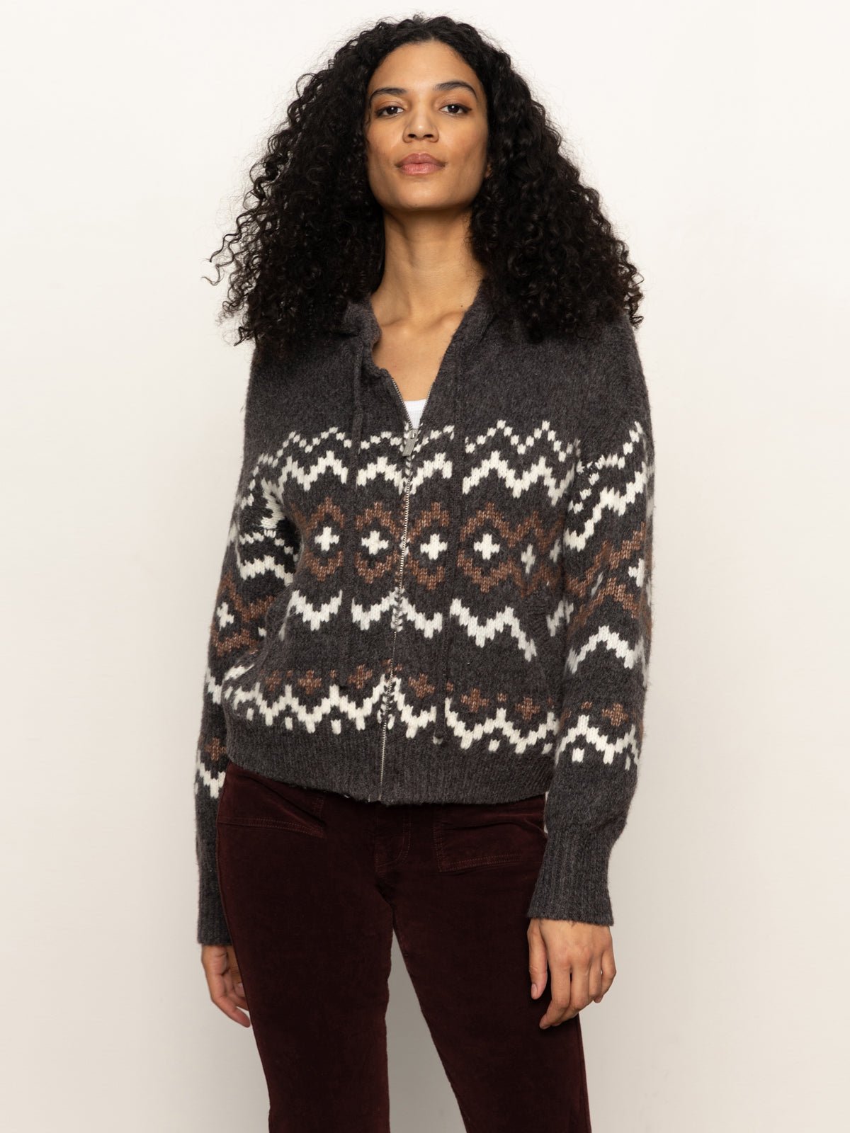 Zip - Up Fairisle Hoodie Mocha Fairisle - Sanctuary Clothing