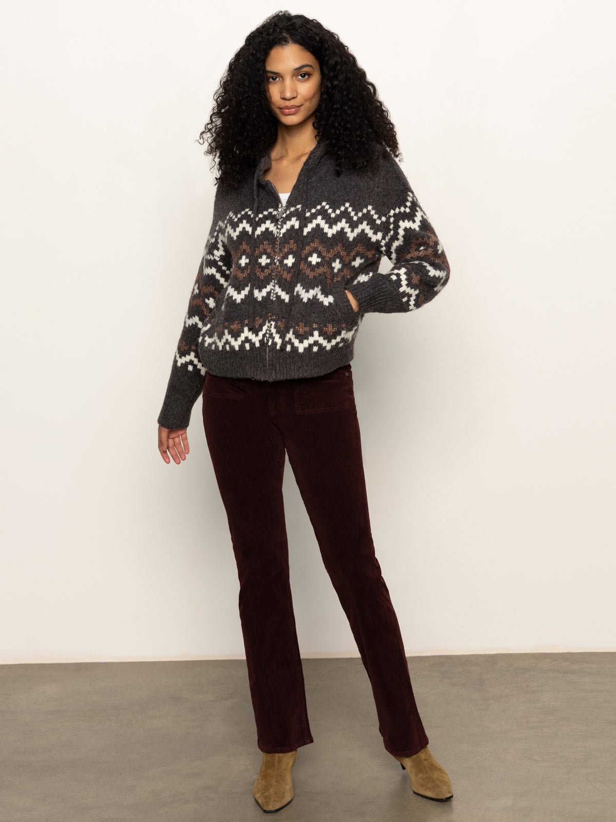 Zip - Up Fairisle Hoodie Mocha Fairisle - Sanctuary Clothing