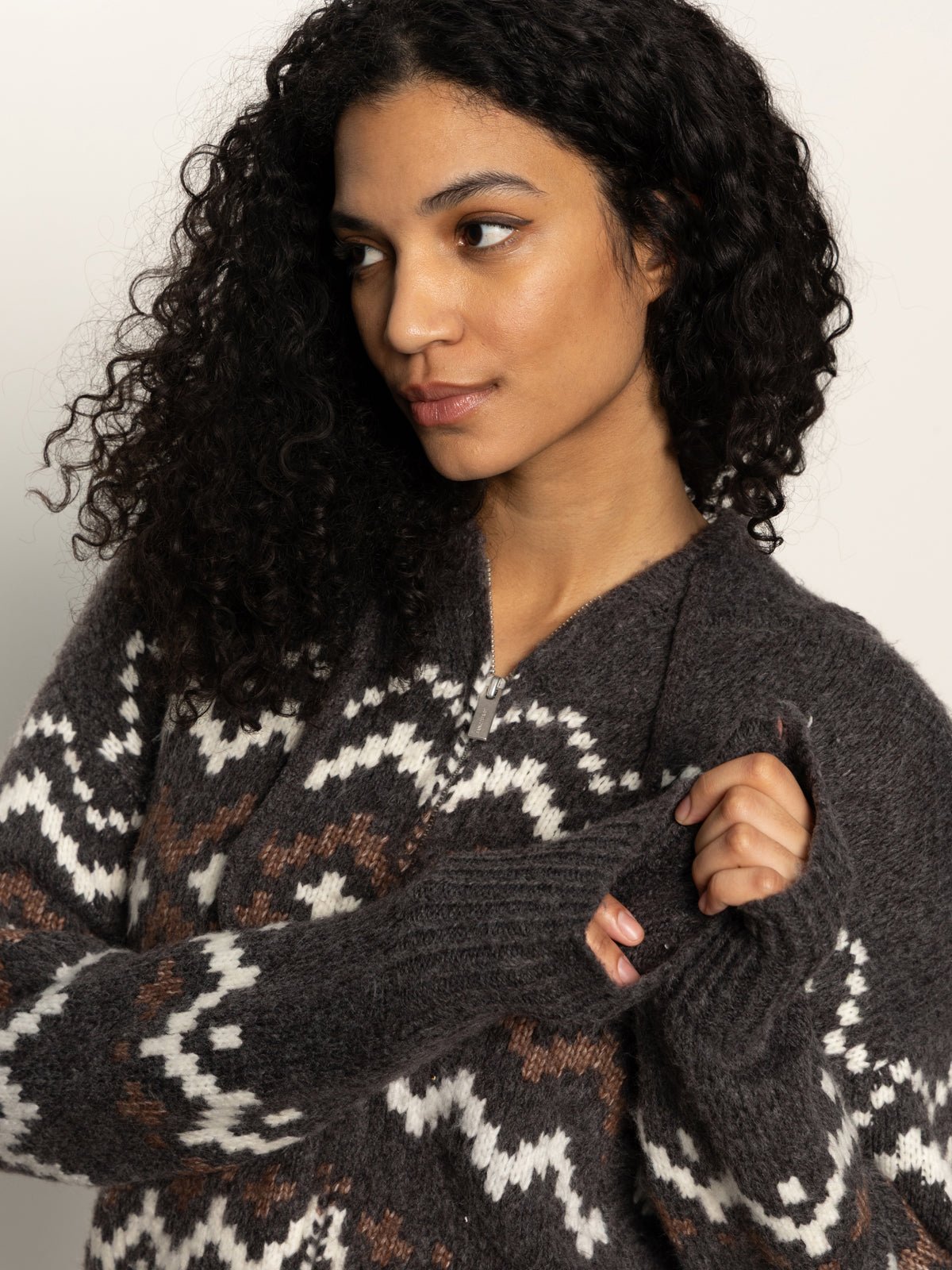 Zip - Up Fairisle Hoodie Mocha Fairisle - Sanctuary Clothing