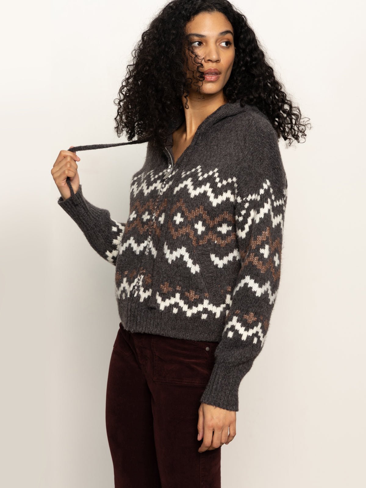 Zip - Up Fairisle Hoodie Mocha Fairisle - Sanctuary Clothing