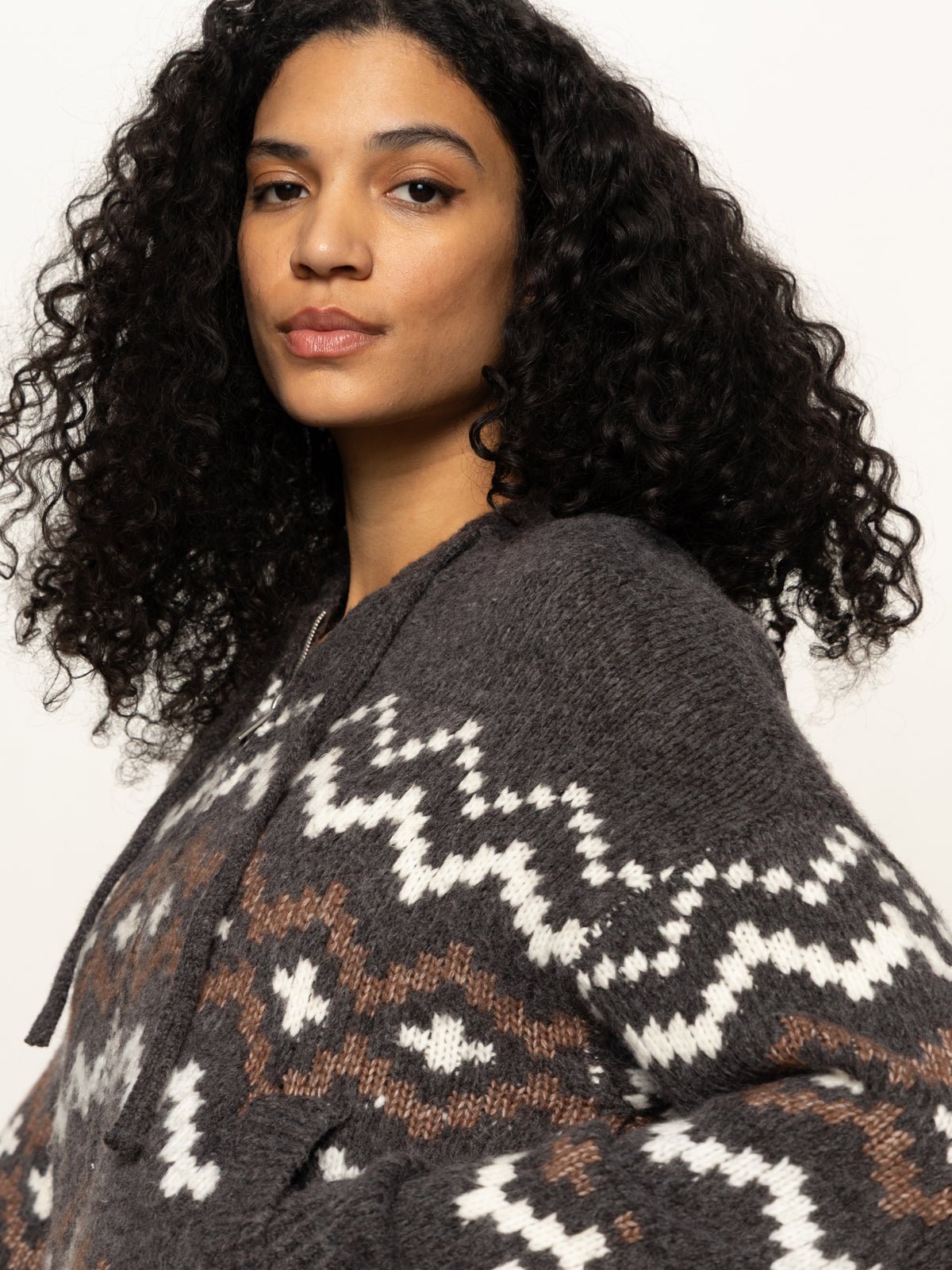 Zip - Up Fairisle Hoodie Mocha Fairisle - Sanctuary Clothing