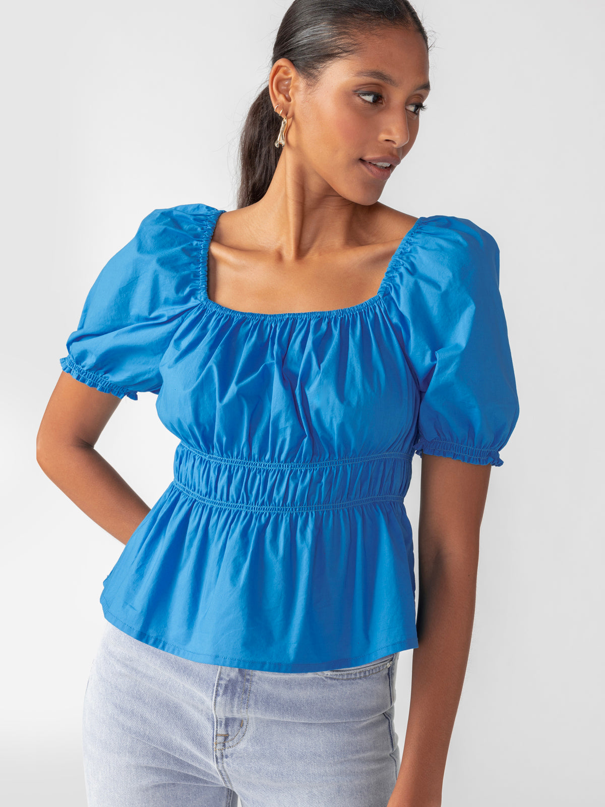 Lace Up Back Top Blue Wire