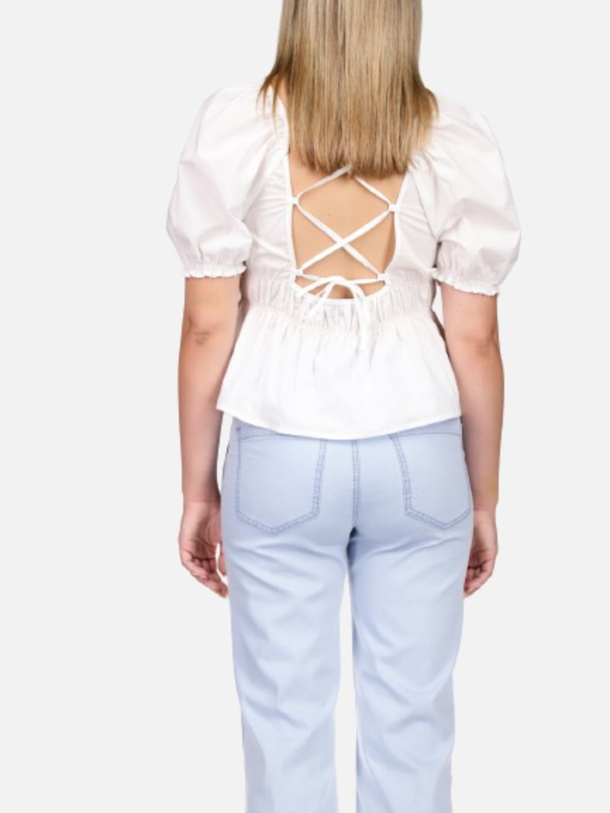 Lace Up Back Top White