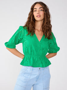 Eyelet Button Front Top Jelly Bean