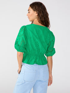 Eyelet Button Front Top Jelly Bean