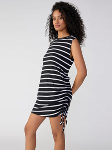 Sleeveless Drawstring Dress Black White Stripe