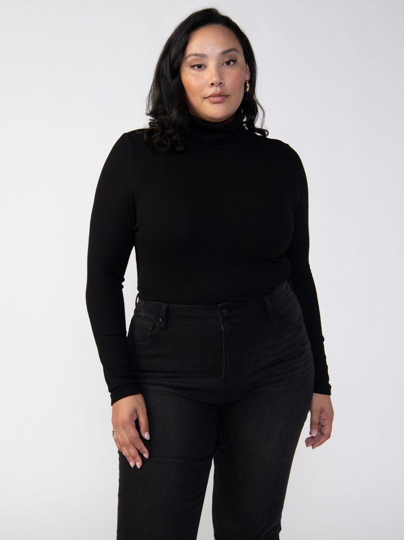 Essential Turtleneck Top Black Extended Sizing